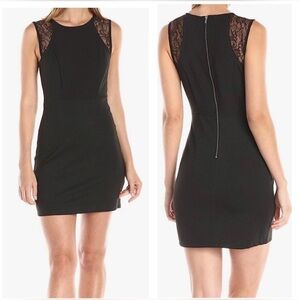 BCBGeneration Black Lace-Shoulder Mini Sheath Dress